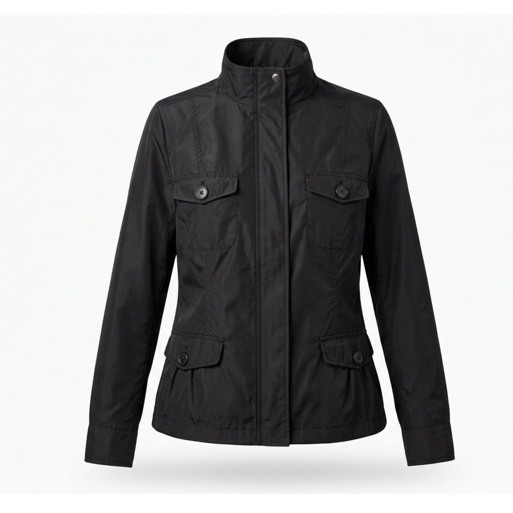 Talbots Utility Field Jacket 16 Black Metallic Cotton Blend Lightweight Coat - Picture 2 of 13